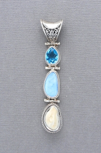 Sterling Silver Pendant with Elk Ivory, Quartz, & Boulder Opal